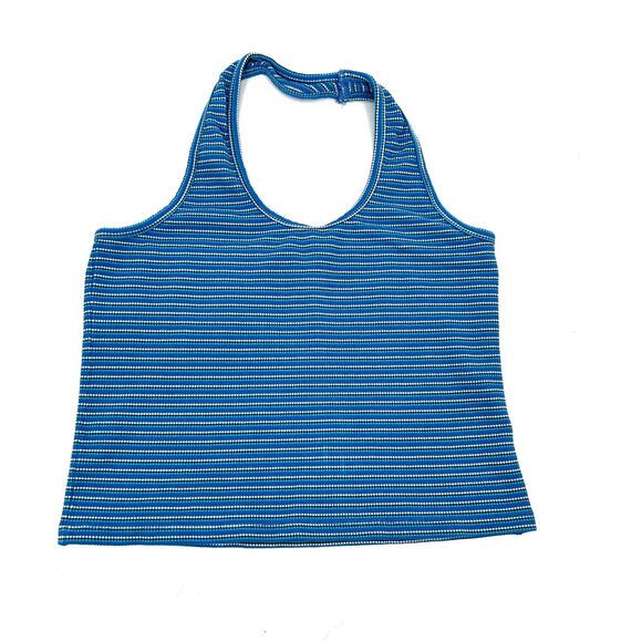 ANTHROPOLOGIE Pilcro Blue White Striped Textured Scoop Neck Halter Top Size XL - Picture 5 of 8